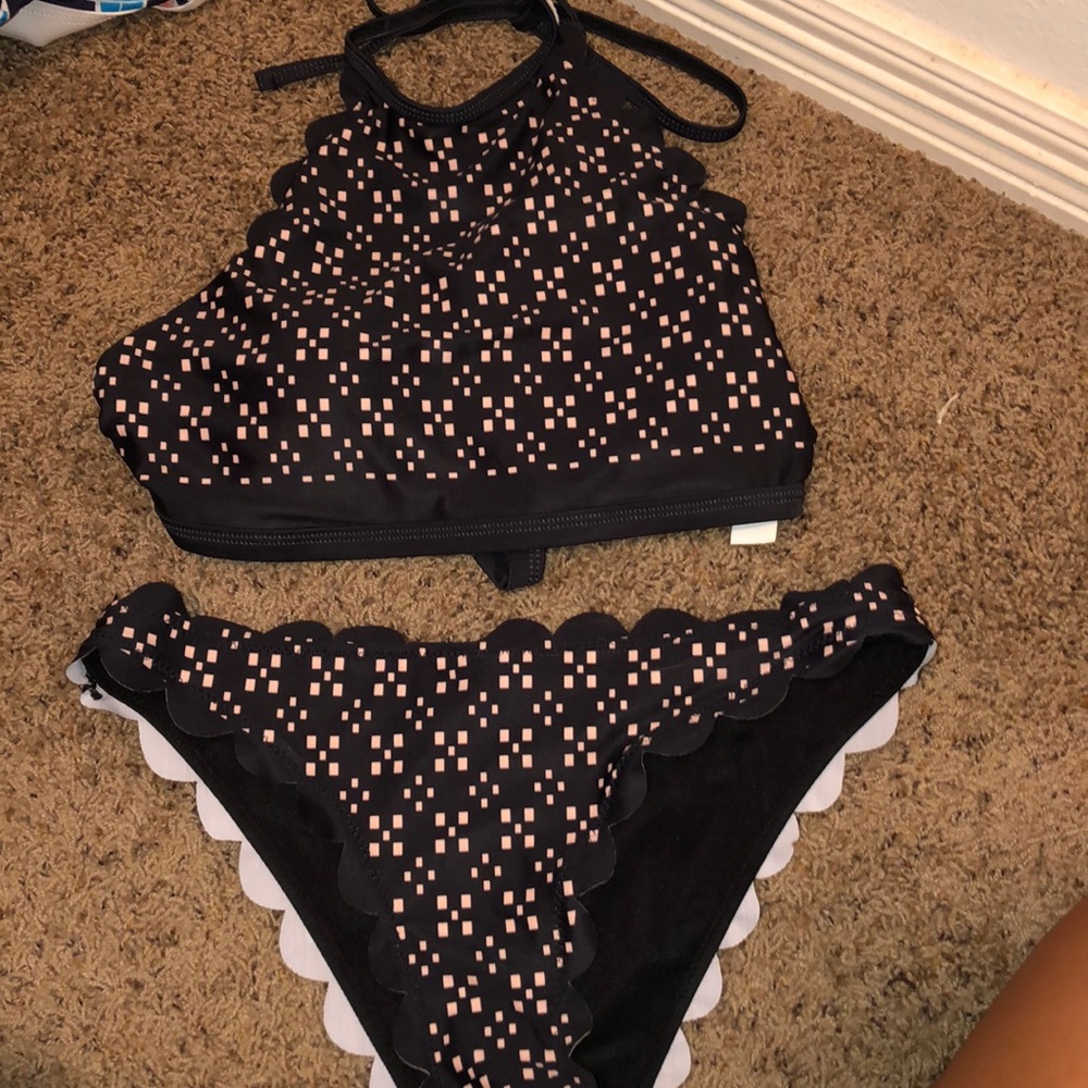 SHEIN black and light pink halter bikini
